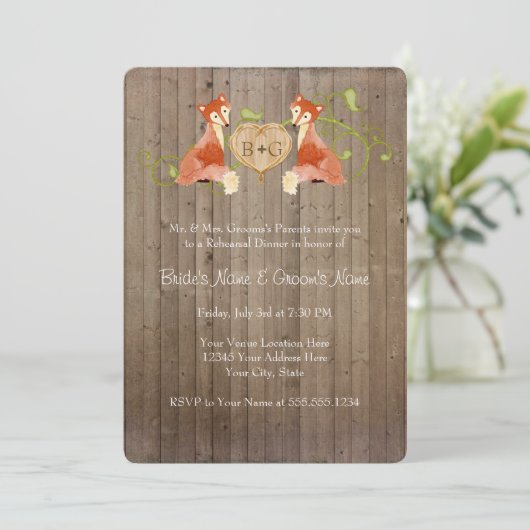 Woodland Animal Creatures, Fox n Vines Weddings Kaart (Staand voorkant)