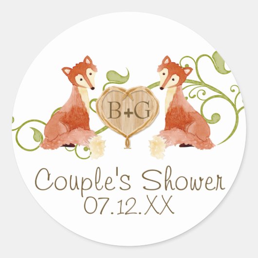 Woodland Animal Creatures, Fox n Vines Weddings Ronde Sticker (Voorkant)