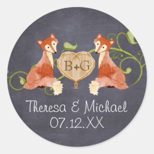 Woodland Animal Creatures, Fox n Vines Weddings Ronde Sticker