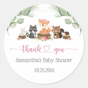 Woodland Animal Floral Girl Baby shower Favor Ronde Sticker