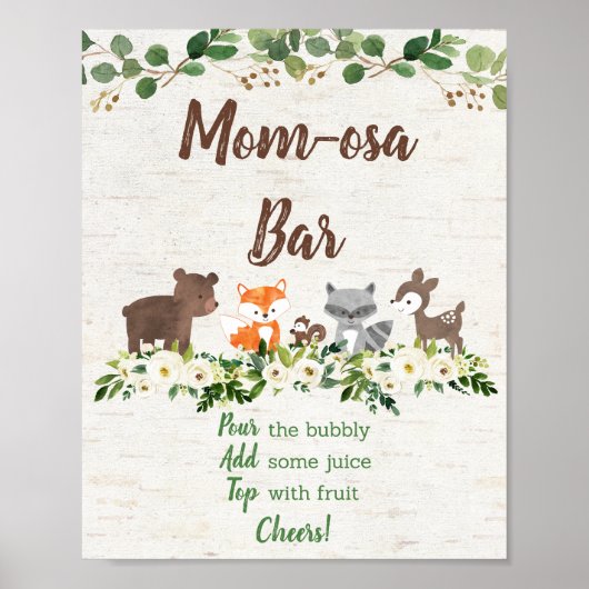 Woodland Animal Floral Mimosa Bar Baby shower Poster (Voorkant)