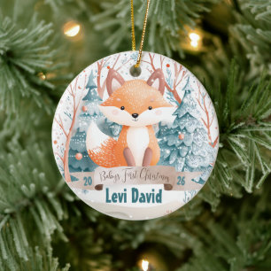 Woodland Animal Fox Boho Boy Baby's 1e Kerstmis Keramisch Ornament