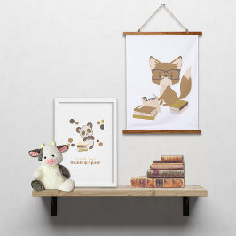 Woodland Animal Fox Reading Poster Hangend Wandkleed