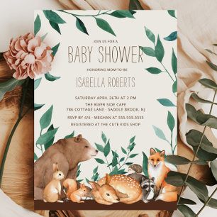 Woodland Animal Friends Baby shower Invitation Kaart