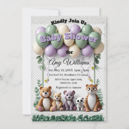 Woodland Animal Green aand Lavender Baby Shower Kaart