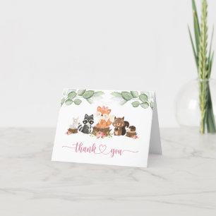 Woodland Animal Greenery Pink Baby shower Bedankkaart