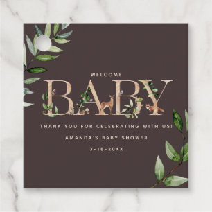 Woodland Animal Lettering Brown Baby shower Bedankjes Labels
