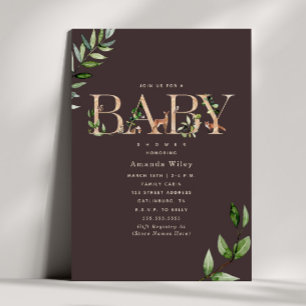 Woodland Animal Lettering Forest Brown Baby shower Kaart