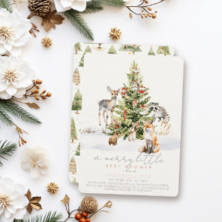Woodland Animal Merry Little Christmas Baby Shower Kaart