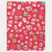 Woodland Animal Pattern Red Merry kerst Fleece Deken (Voorkant)