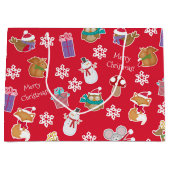 Woodland Animal Pattern Red Merry kerst Groot Cadeauzakje (Voorkant)