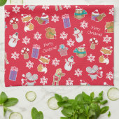 Woodland Animal Pattern Red Merry kerst Theedoek (Gevouwen)
