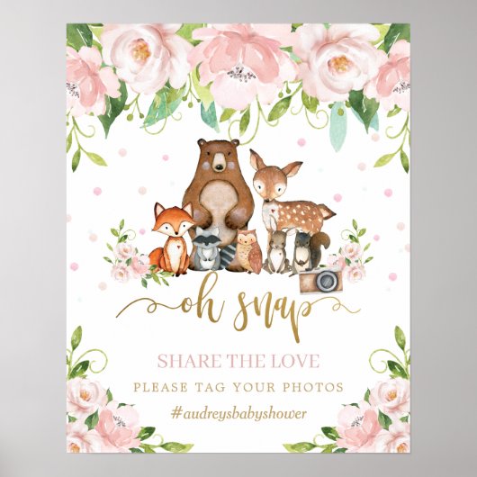 Woodland Animal Pink Floral Oh Snap Share the Love Poster (Voorkant)