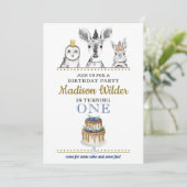 Woodland Animals 1e Birthday Invitation Kaart (Staand voorkant)