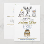 Woodland Animals 1e Birthday Invitation Kaart (Voorkant / Achterkant)