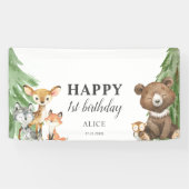 Woodland Animals 1e verjaardag Spandoek (Horizontaal)