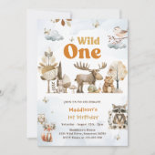 Woodland Animals 1e verjaardagsfeestje Kaart (Voorkant)