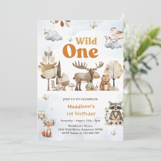 Woodland Animals 1e verjaardagsfeestje Kaart (Staand voorkant)