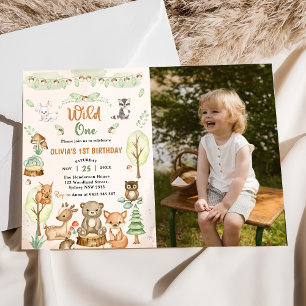 Woodland Animals 1st Birthday Party Foto Kaart