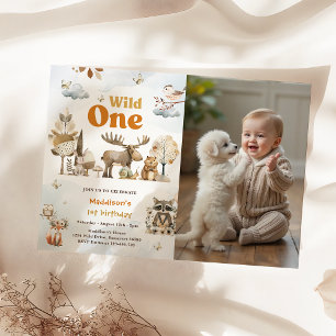 Woodland Animals 1st Birthday Party Foto Kaart
