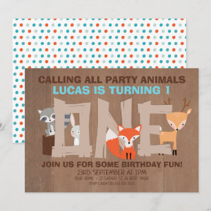 Woodland Animals 1st Birthday Party Invitation Kaart