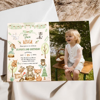 Woodland Animals 2e verjaardagsfeest foto Kaart