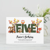 Woodland Animal's 5e uitnodiging van de Birthday P (Staand voorkant)
