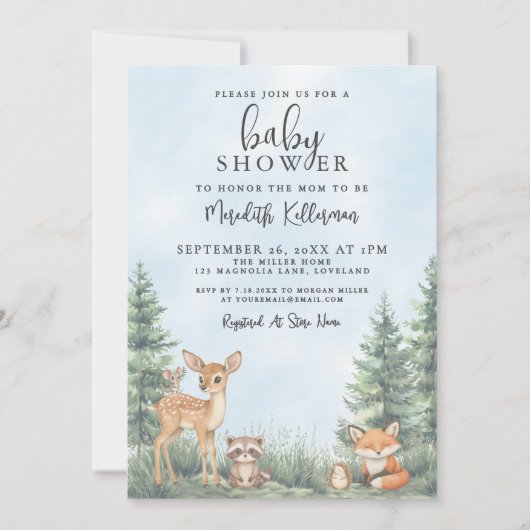 Woodland Animals Adventure Baby Shower Kaart (Voorkant)