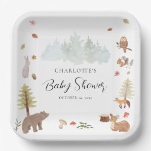 Woodland Animals Autumn Herfst Baby shower Papieren Bordje