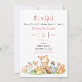 Woodland Animals Baby Girl Shower Bedankkaart