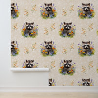Woodland Animals Baby Raccoon Wild Flowers Cream