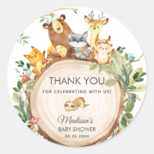 Woodland Animals Baby shower 1e verjaardagsgunst Ronde Sticker