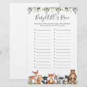 Woodland Animals Baby shower ABC's Race Game (Voorkant / Achterkant)