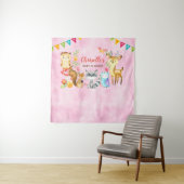 Woodland Animals Baby shower Backdrop Banner Roze Wandkleed (In situ)