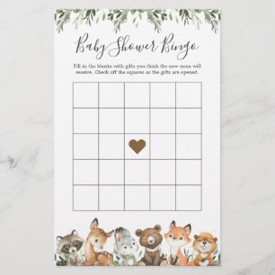 Woodland Animals Baby shower Bingo Game