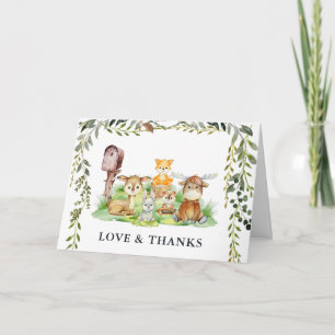 Woodland Animals   Baby shower bos Hartelijk dank Bedankkaart