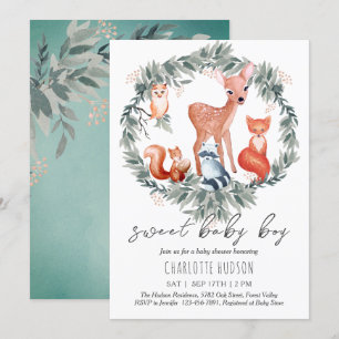 Woodland Animals Baby shower Boy Invitation Kaart