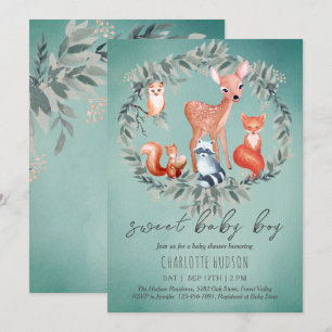 Woodland Animals Baby shower Boy Invitation Kaart