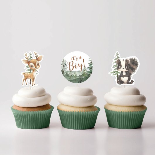 Woodland Animals baby shower Cupcake Topper Ronde Sticker