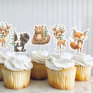 Woodland Animals baby shower Cupcake Topper Sticker
