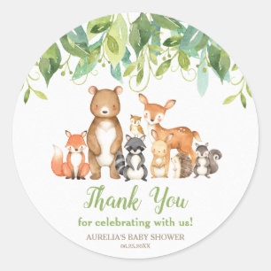 Woodland Animals Baby shower Dank je wel gunsten Ronde Sticker