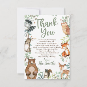 Woodland Animals Baby shower Dank u Kaarten