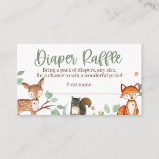 Woodland Animals Baby shower Diaper Raffle Kaart