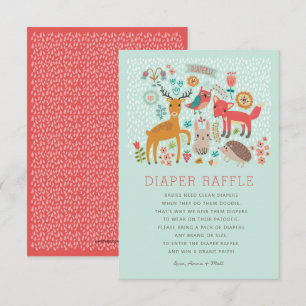 Woodland Animals Baby shower Diaper Raffle Kaart
