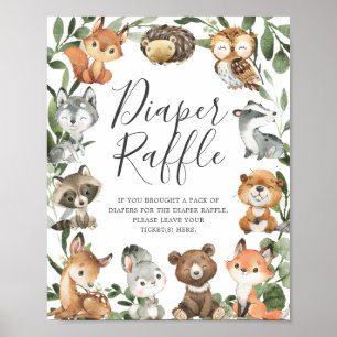 Woodland Animals Baby shower Diaper Raffle Sign Poster