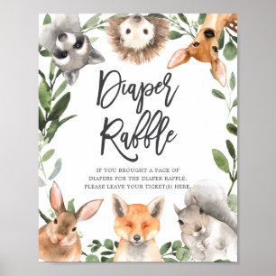 Woodland Animals Baby shower Diaper Raffle Sign Poster