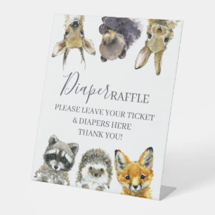 Woodland Animals Baby shower Diaper Raffle Sign Reclamebord Met Voetstuk