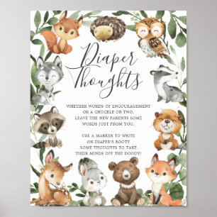 Woodland Animals Baby shower Diaper Thoughts Sign Poster