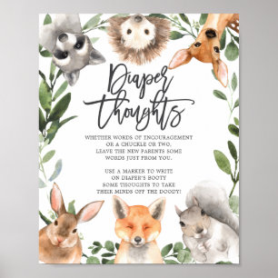 Woodland Animals Baby shower Diaper Thoughts Sign Poster