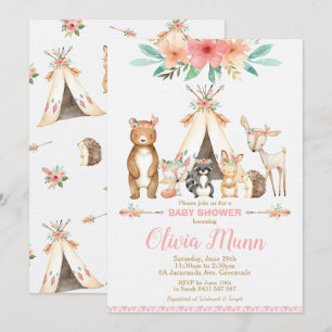 Woodland Animals Baby shower Forest Animal Girl Kaart